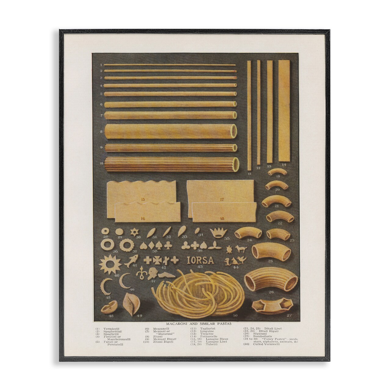 Stupell Industries Various Pasta Shapes Vintage Framed Giclee Design by Phillipa Katz